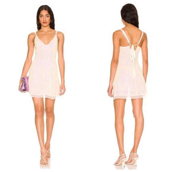 Free People Gold Rush Mini Dress in Icicle Pearl - Picture 1 of 10